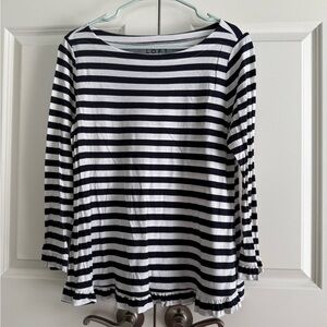 LOFT Navy and White Striped Blouse